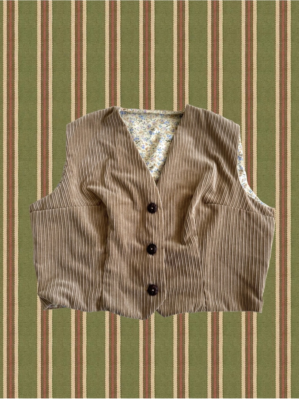 Corduroy Button Front Vest in Brown